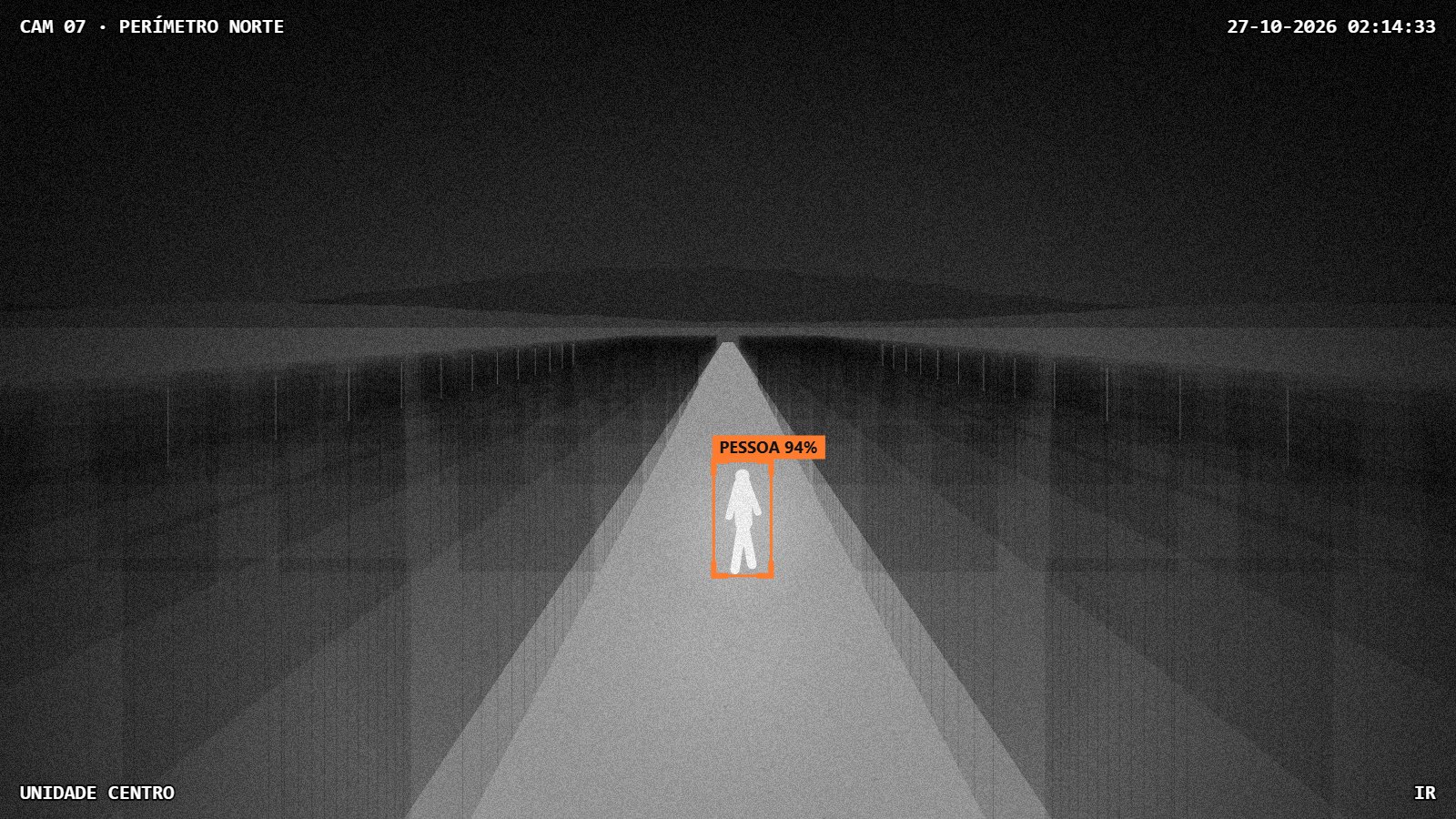 Câmera de perímetro detectando uma pessoa à noite